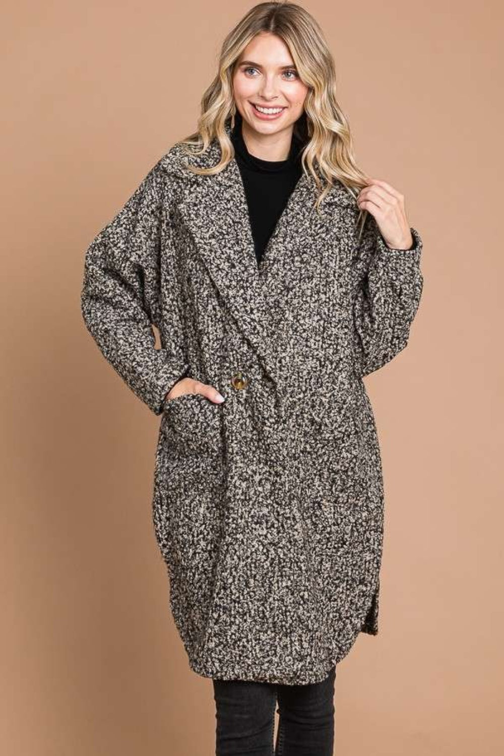 Culture Code Full Size Lapel Collar Double Breast Teddy Coat Luvéillé