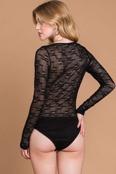 Culture Code Round Neck Mesh Perspective Bodysuit Luvéillé
