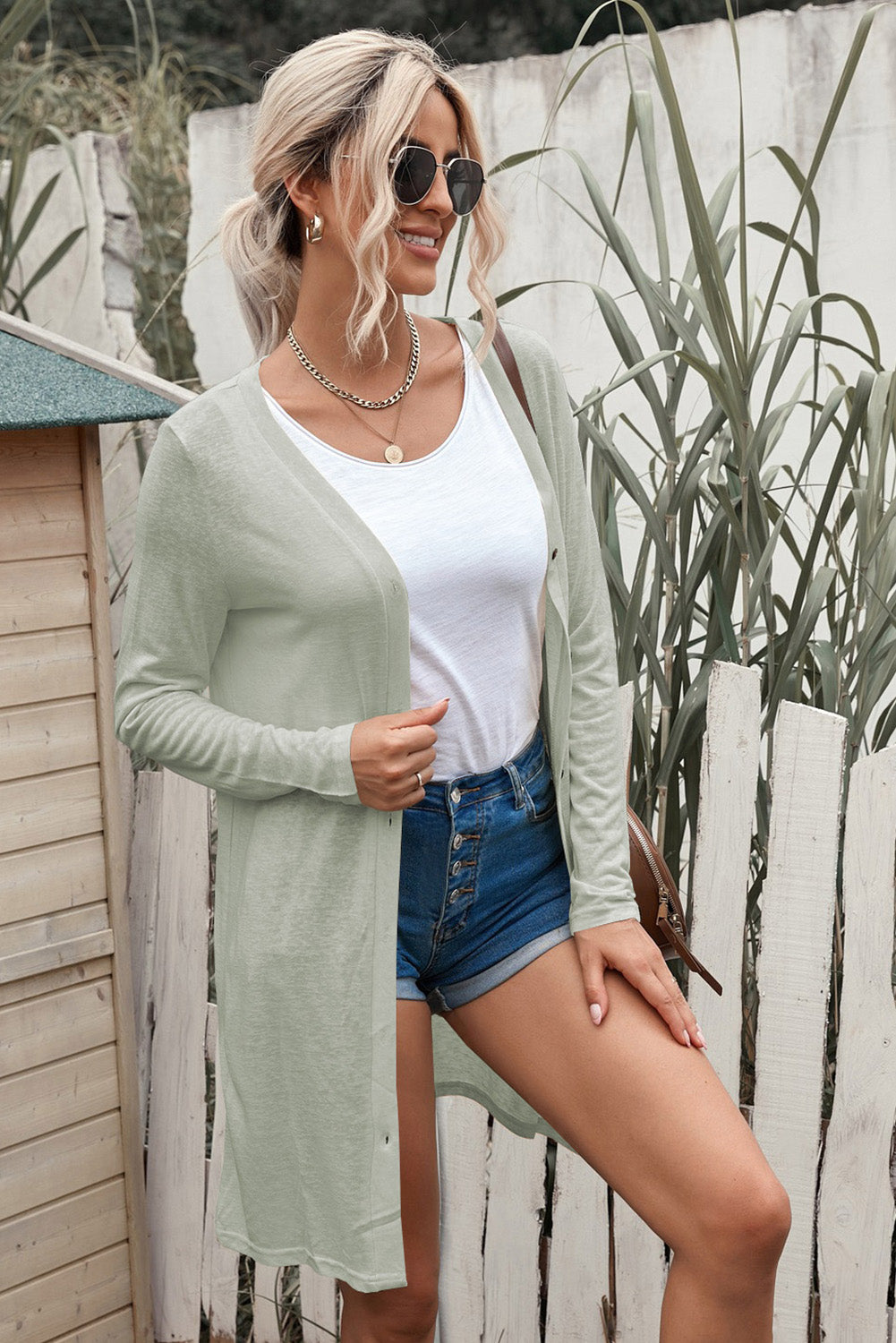 Double Take Button Down Long Sleeve Longline Cardigan Luvéillé