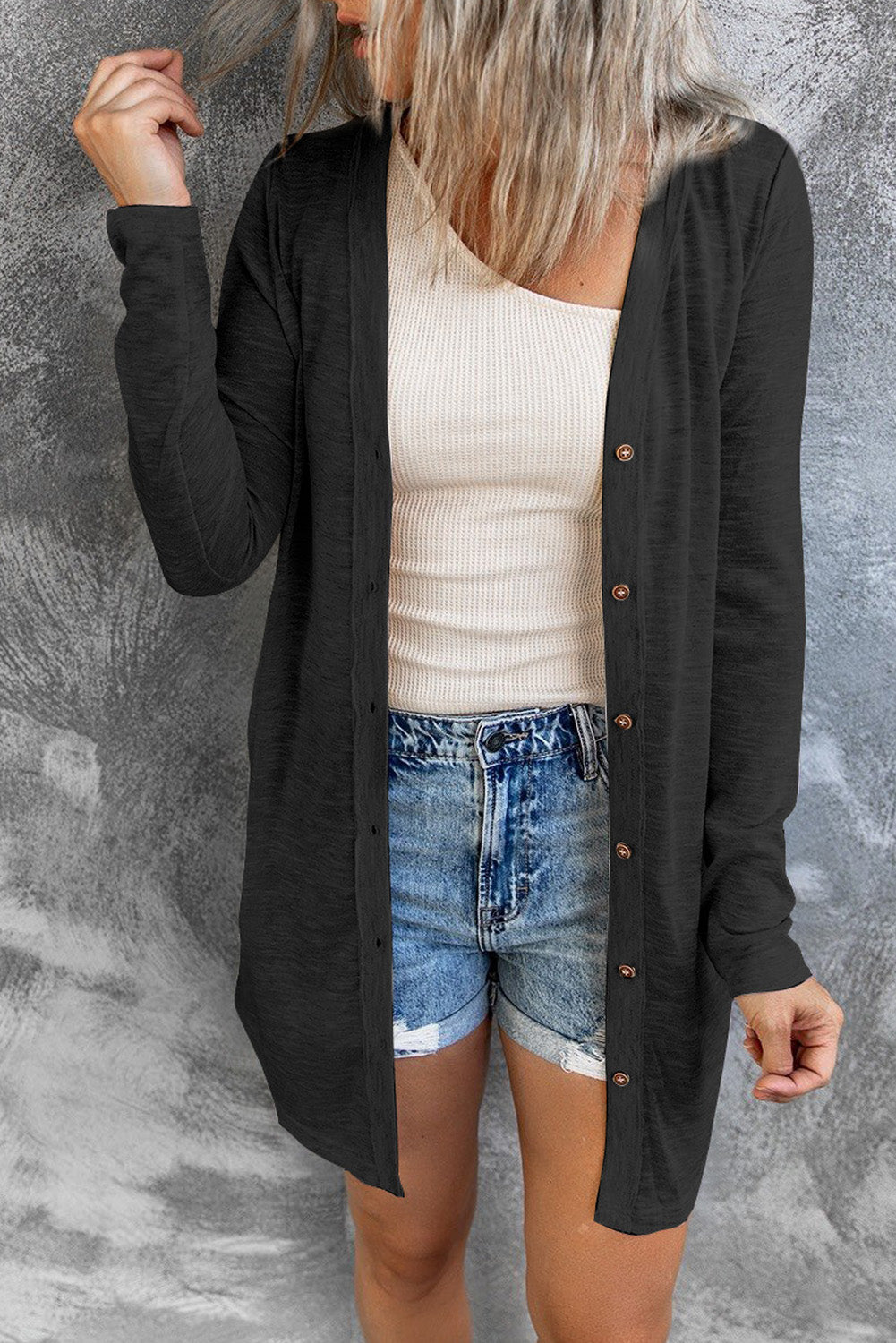 Double Take Button Down Long Sleeve Longline Cardigan Luvéillé