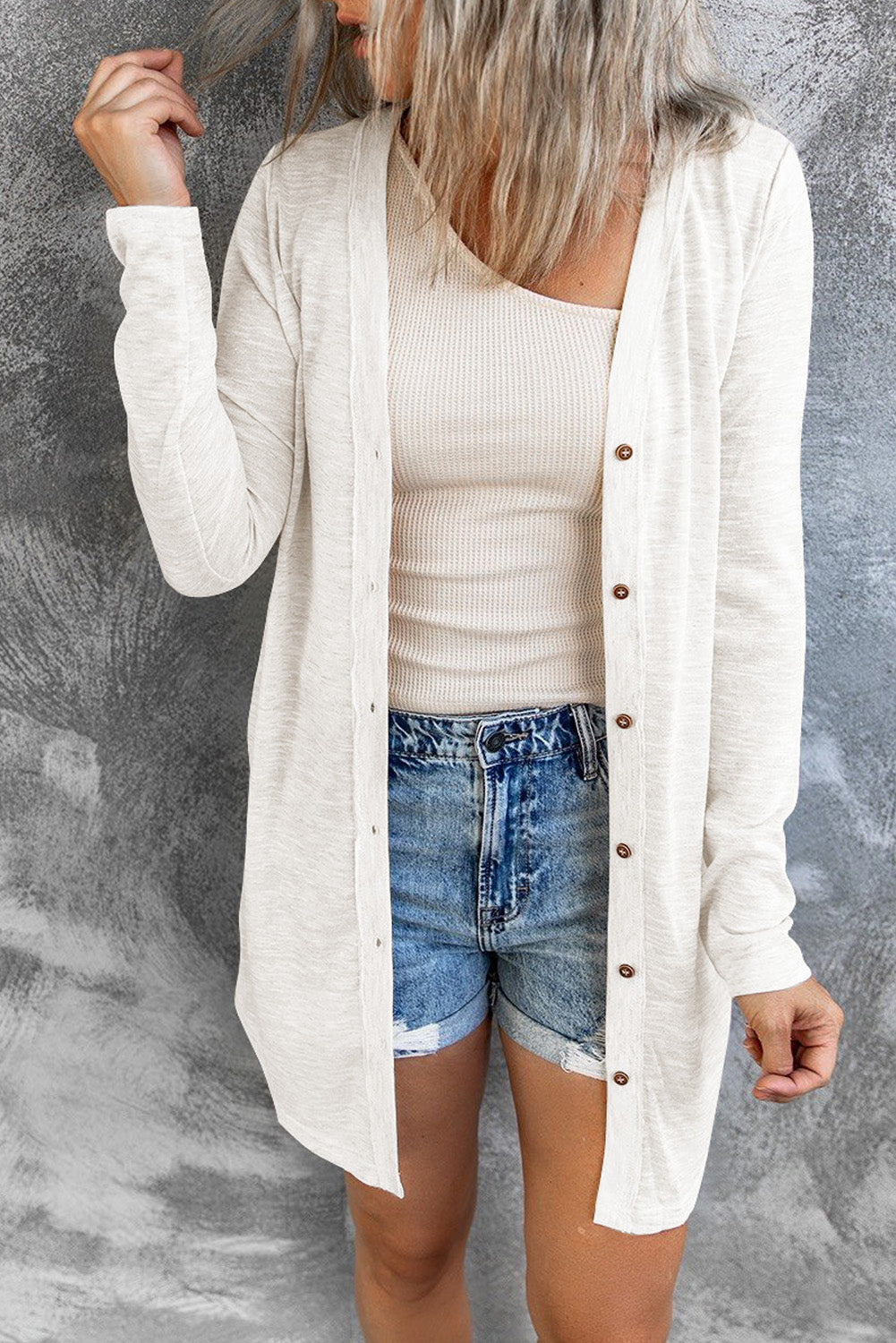 Double Take Button Down Long Sleeve Longline Cardigan Luvéillé