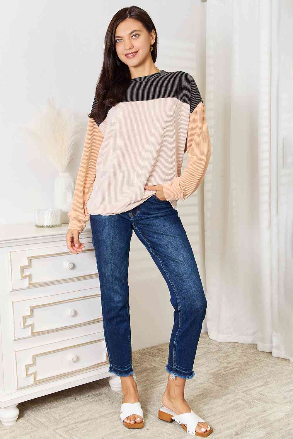 Double Take Color Block Dropped Shoulder T-Shirt Luvéillé