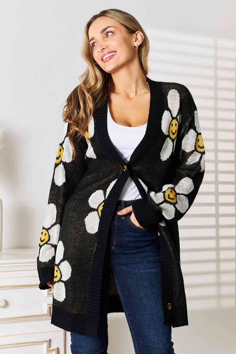 Double Take Floral Button Down Longline Cardigan Luvéillé