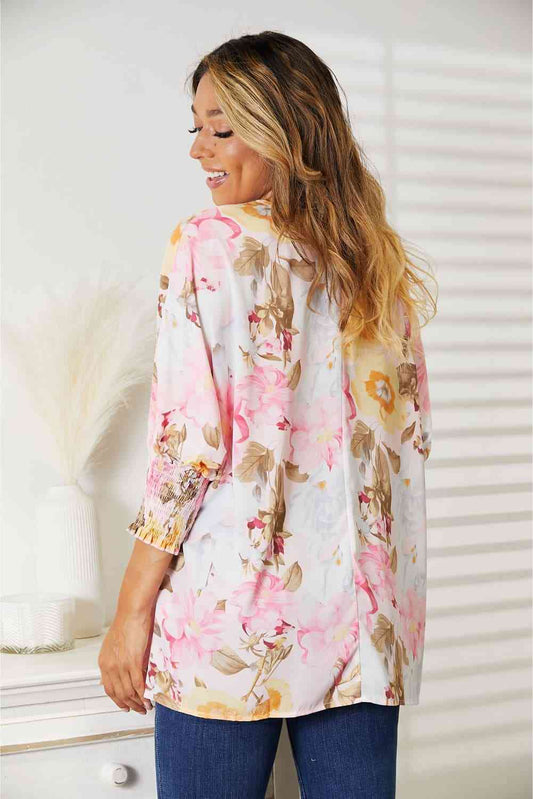 Double Take Floral Round Neck Three-Quarter Sleeve Top Luvéillé