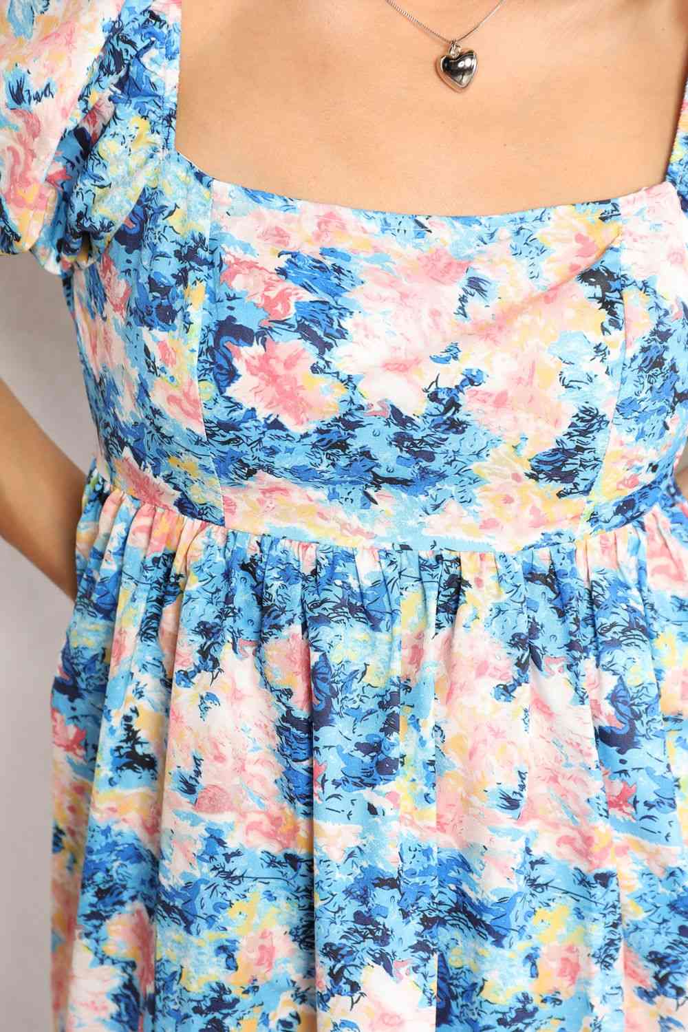 Double Take Floral Square Neck Puff Sleeve Dress Luvéillé