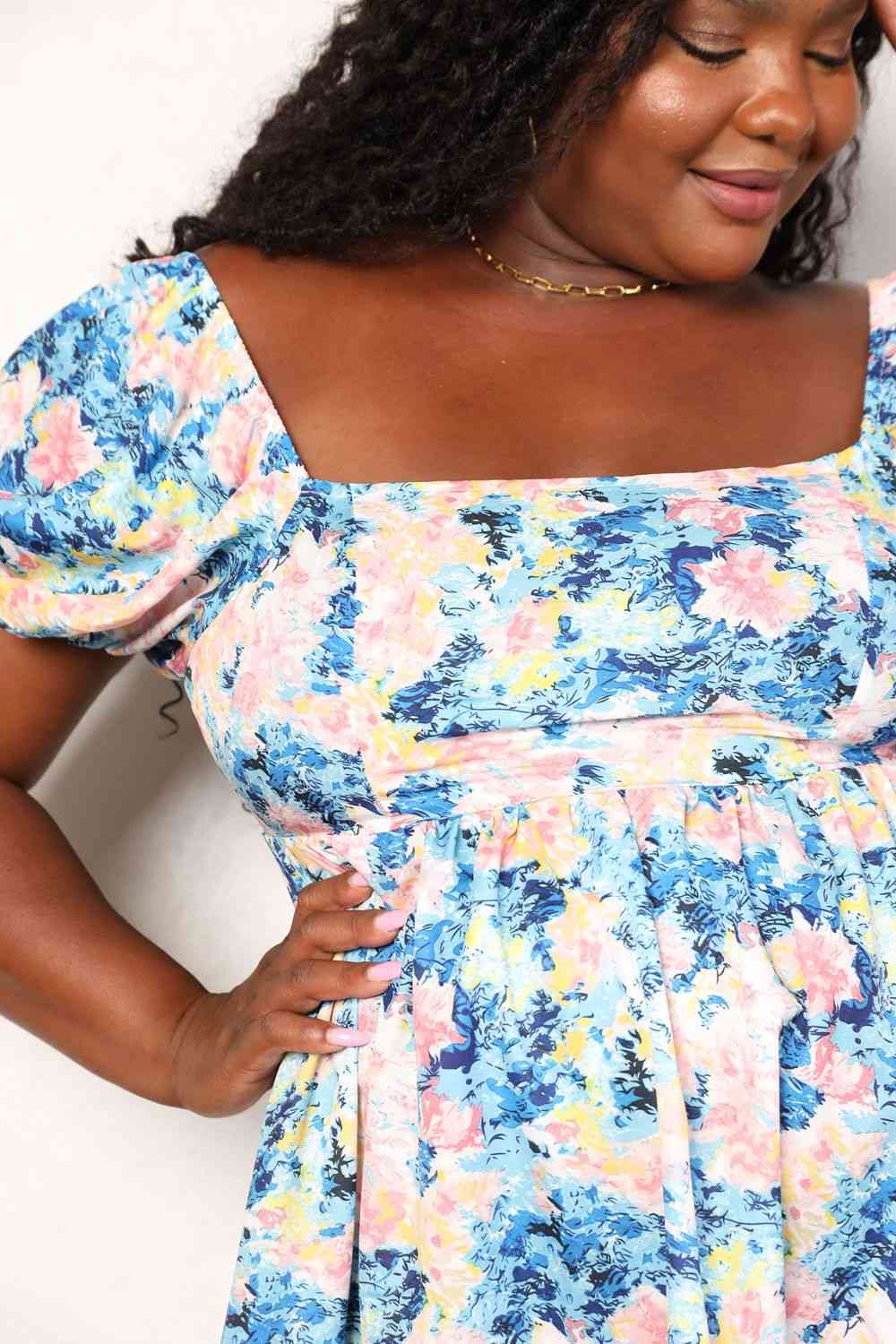 Double Take Floral Square Neck Puff Sleeve Dress Luvéillé