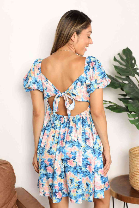 Double Take Floral Square Neck Puff Sleeve Dress Luvéillé
