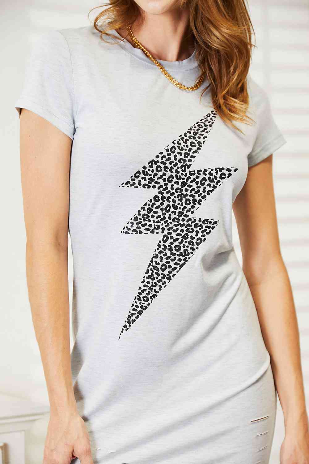 Double Take Leopard Lightning Graphic Tee Dress Luvéillé