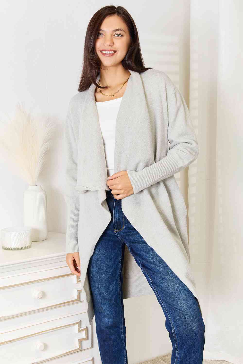 Double Take Open Front Duster Cardigan with Pockets Luvéillé