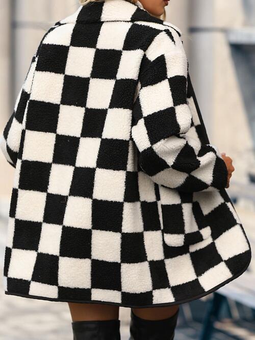 Double Take Plus Size Checkered Button Front Coat with Pockets Luvéillé