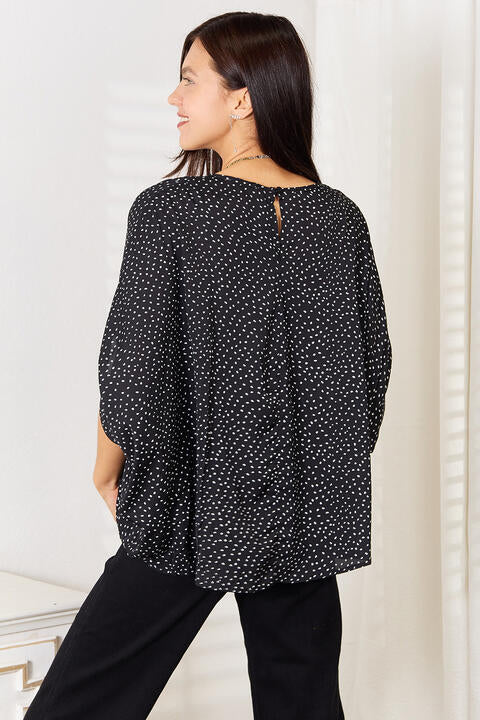 Double Take Printed Dolman Sleeve Round Neck Blouse Luvéillé