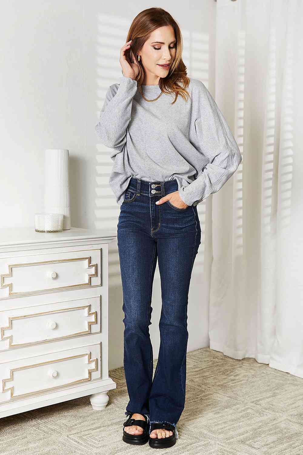 Double Take Seam Detail Round Neck Long Sleeve Top Luvéillé