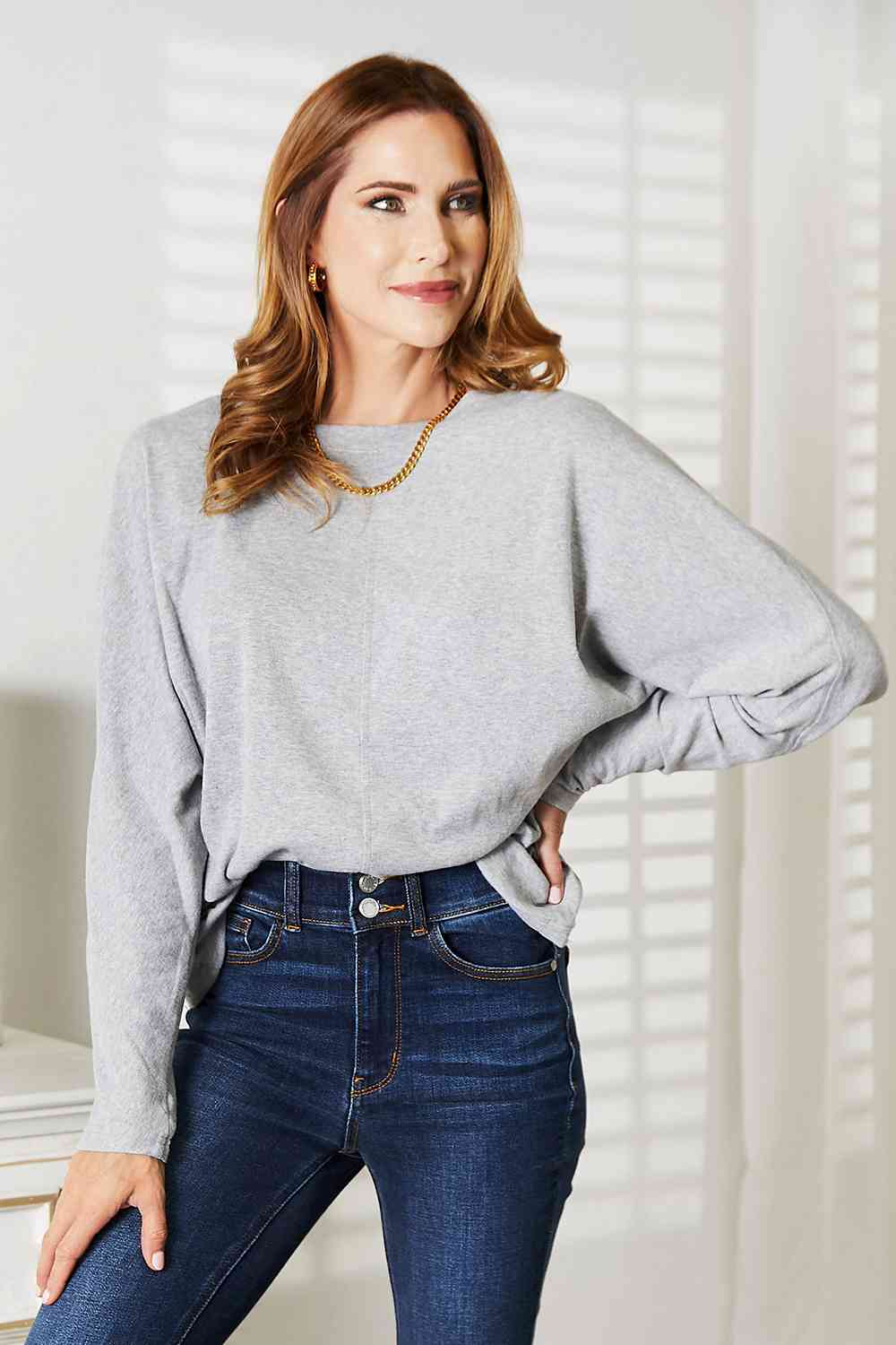 Double Take Seam Detail Round Neck Long Sleeve Top Luvéillé