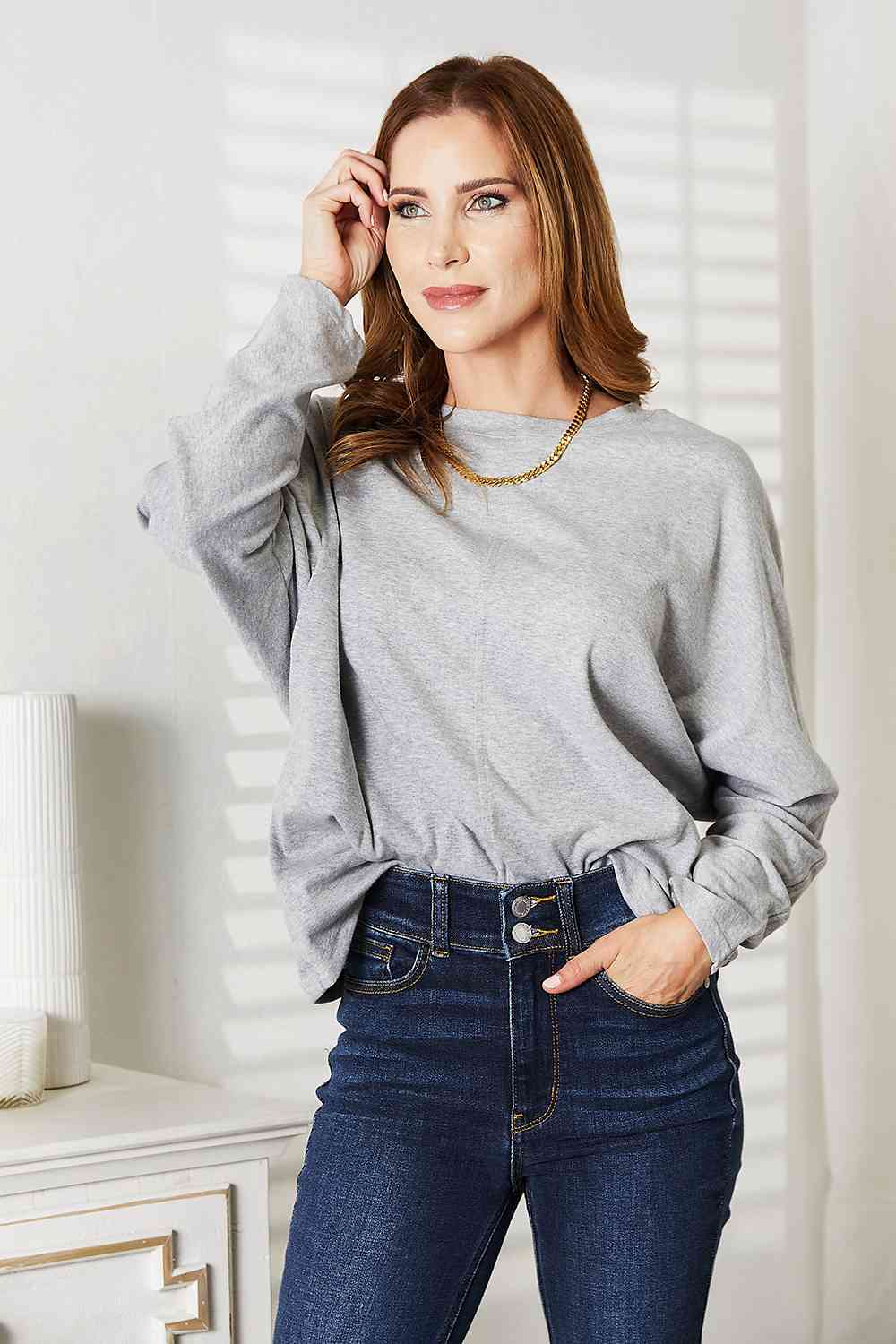 Double Take Seam Detail Round Neck Long Sleeve Top Luvéillé