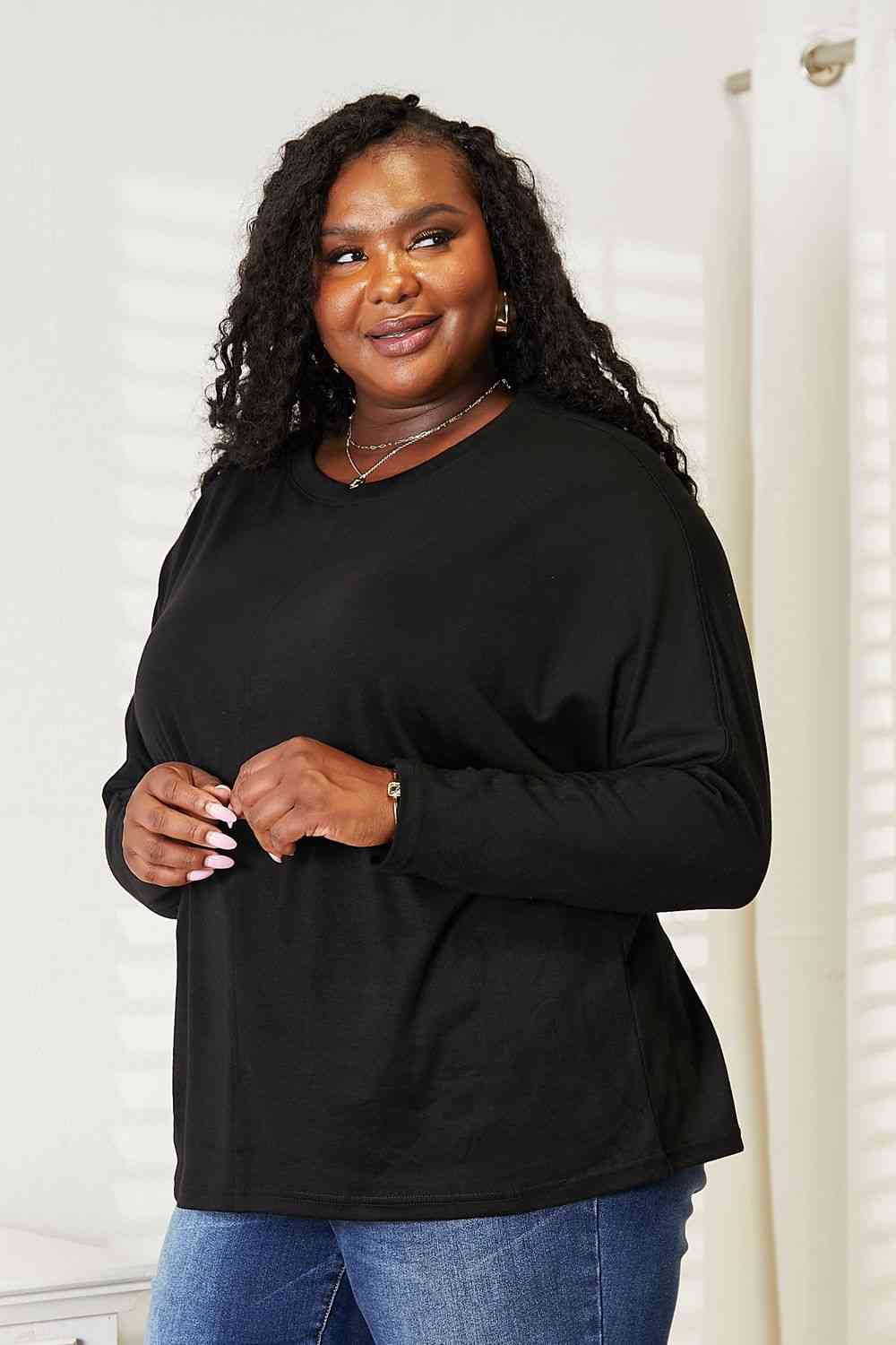Double Take Seam Detail Round Neck Long Sleeve Top Luvéillé