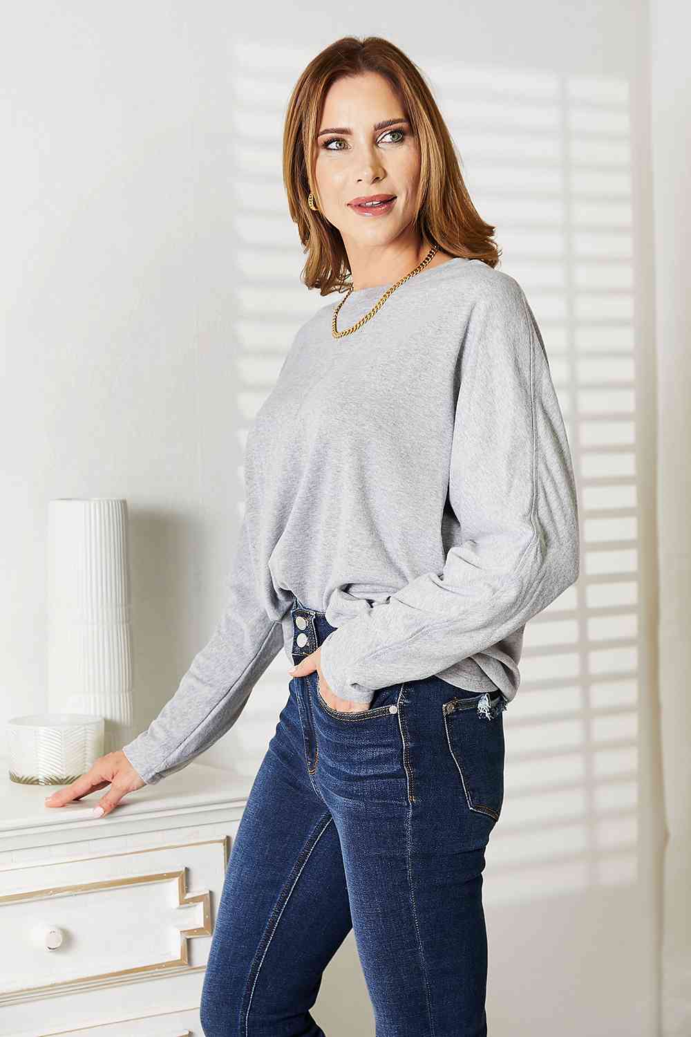 Double Take Seam Detail Round Neck Long Sleeve Top Luvéillé