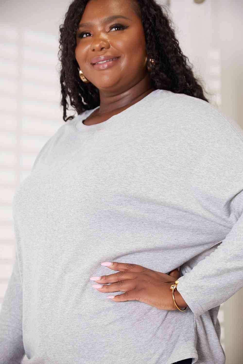 Double Take Seam Detail Round Neck Long Sleeve Top Luvéillé