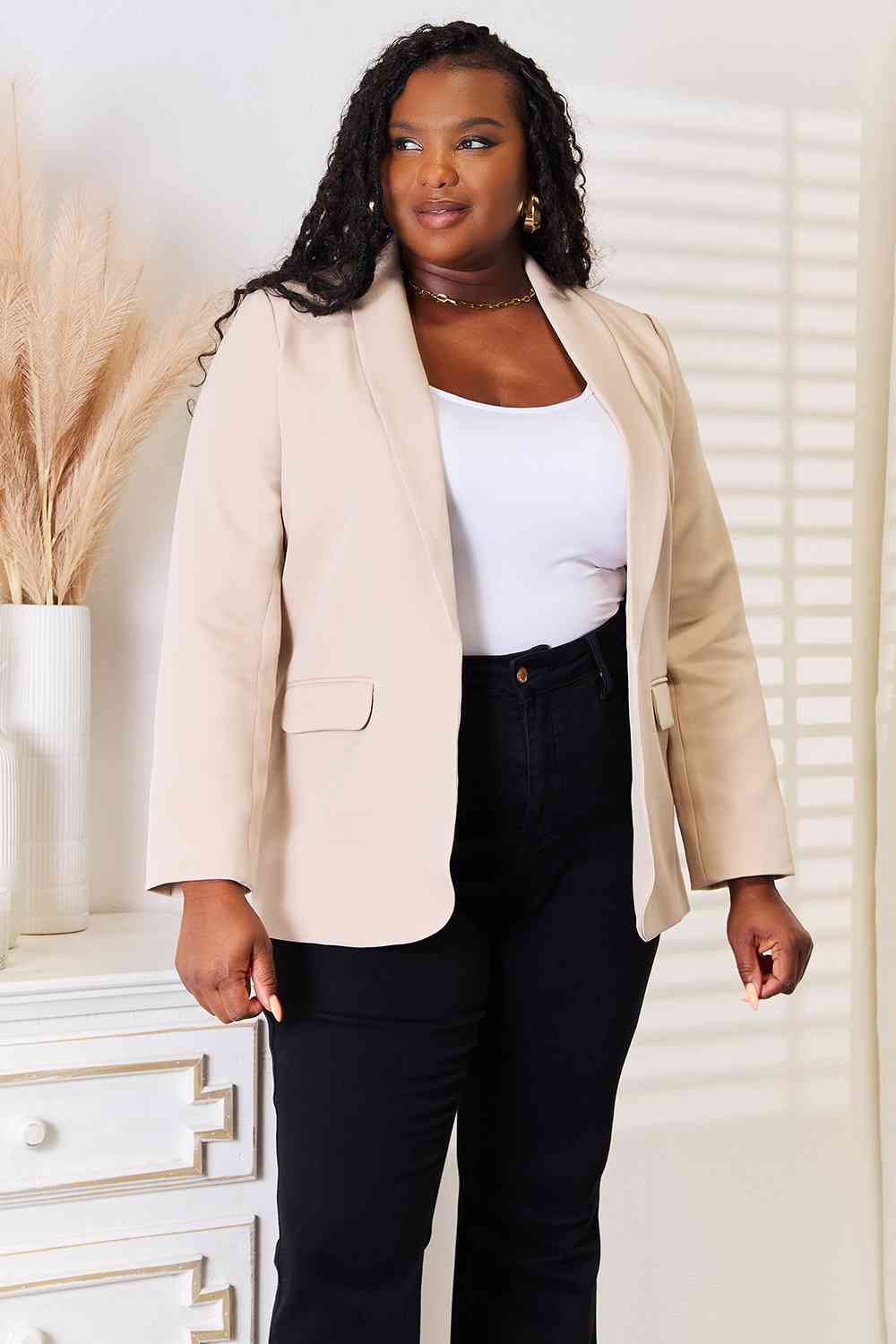 Double Take Shawl Collar Long Sleeve Blazer Luvéillé