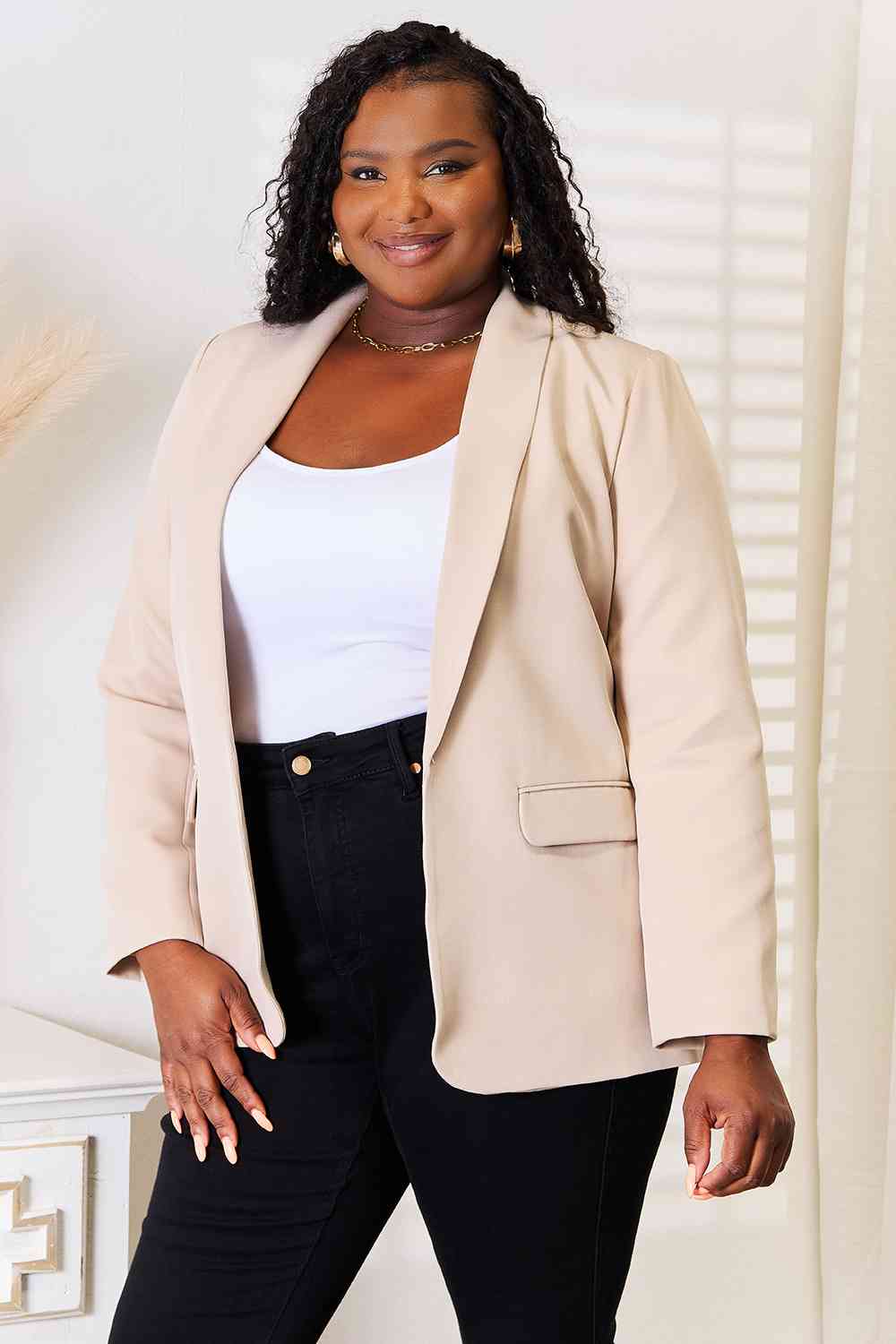 Double Take Shawl Collar Long Sleeve Blazer Luvéillé