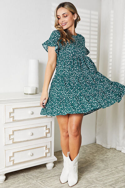 Double Take Short Flounce Sleeve Tiered Dress Luvéillé