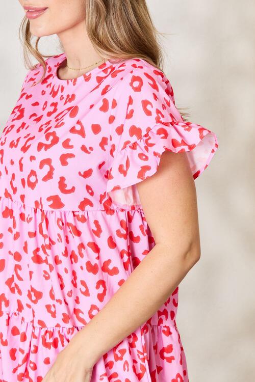 Double Take Short Flounce Sleeve Tiered Dress Luvéillé