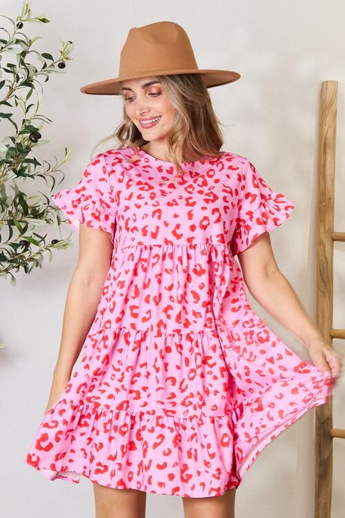 Double Take Short Flounce Sleeve Tiered Dress Luvéillé