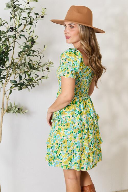 Double Take Smocked Scoop Neck Flounce Sleeve Mini Dress Luvéillé