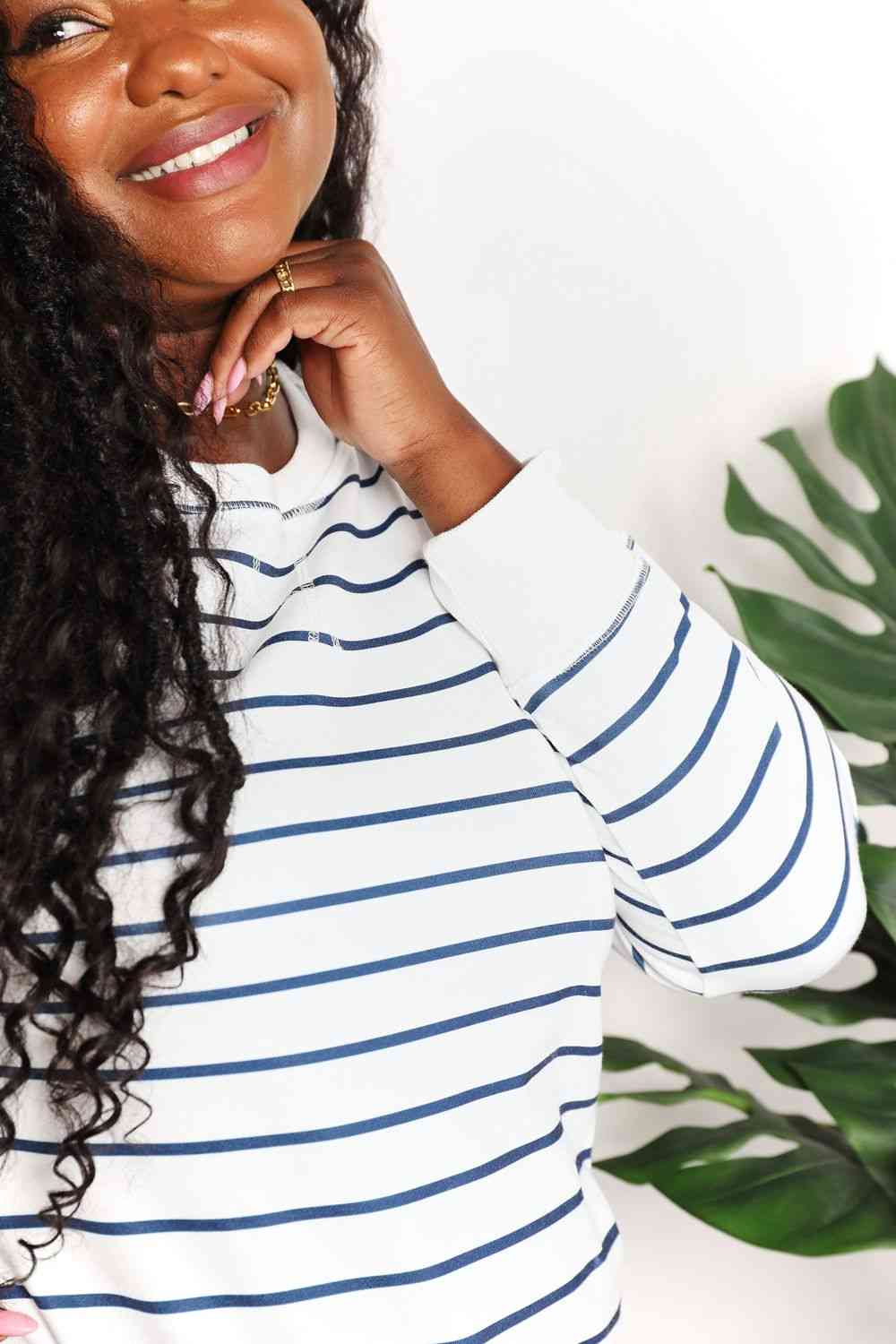 Double Take Striped Long Sleeve Round Neck Top Luvéillé