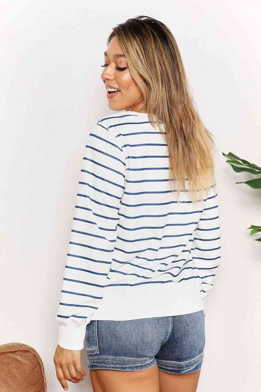 Double Take Striped Long Sleeve Round Neck Top Luvéillé