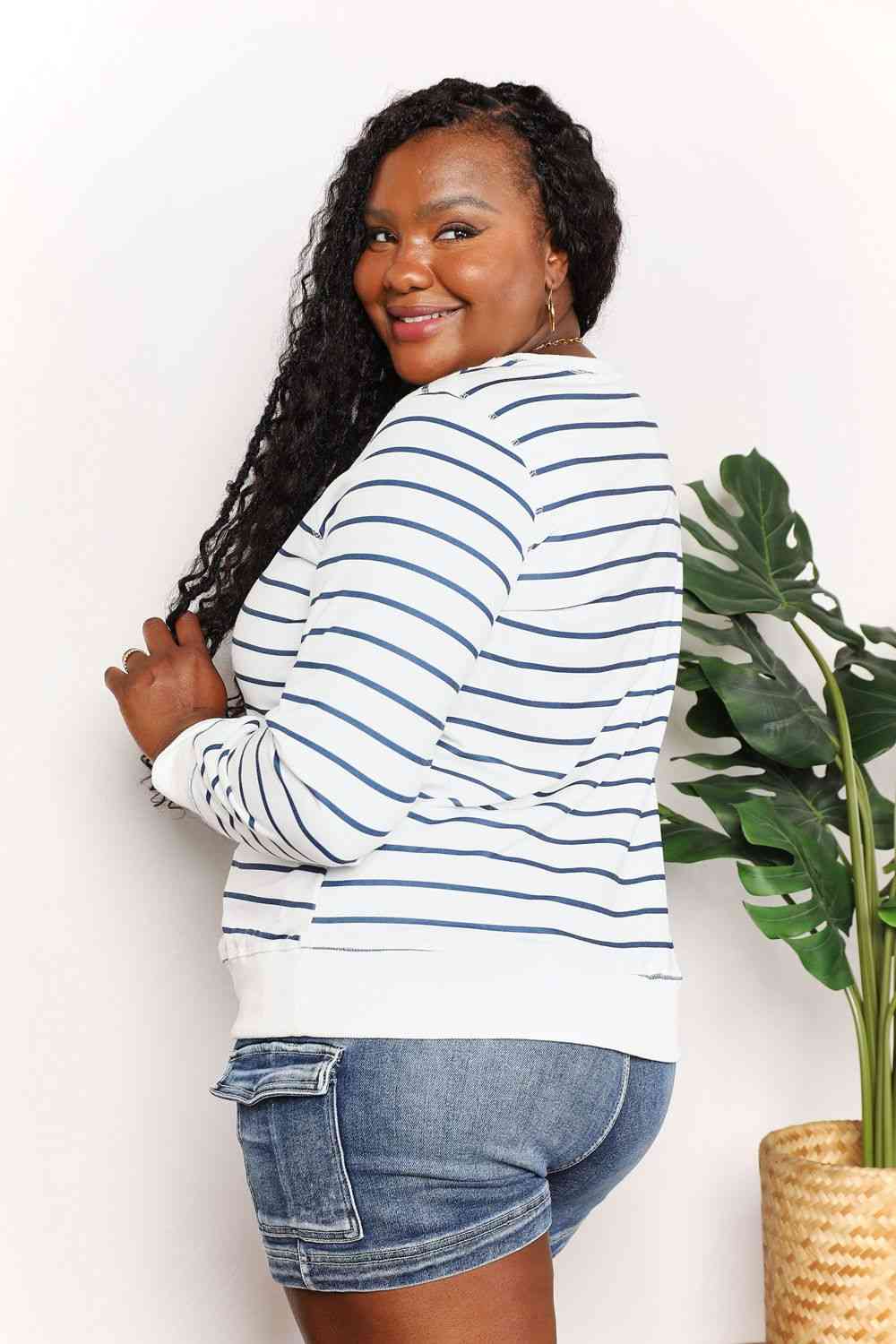 Double Take Striped Long Sleeve Round Neck Top Luvéillé
