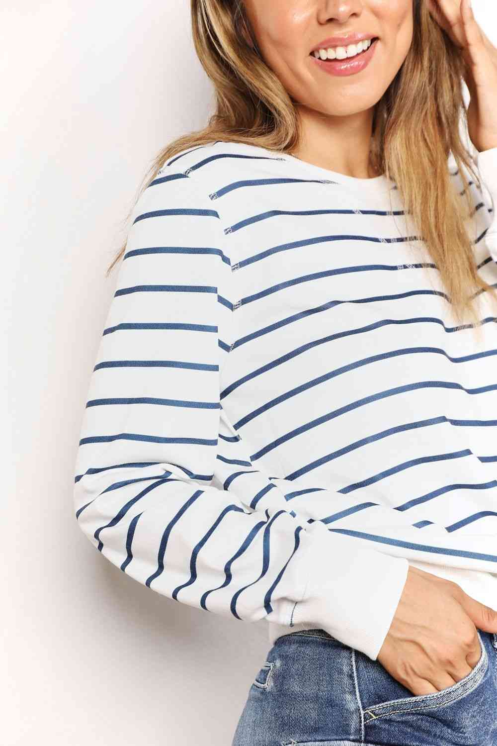 Double Take Striped Long Sleeve Round Neck Top Luvéillé