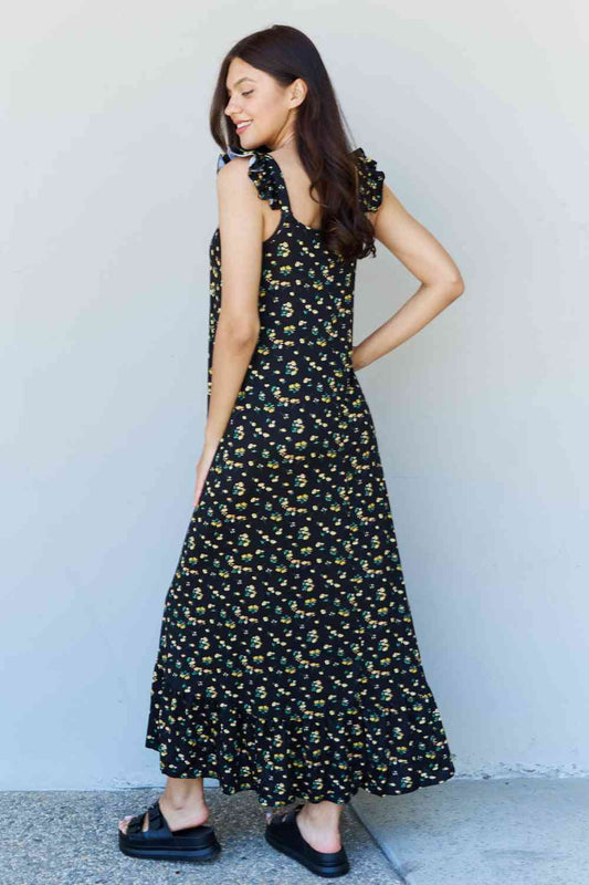 Doublju In The Garden Ruffle Floral Maxi Dress in Black Yellow Floral Luvéillé