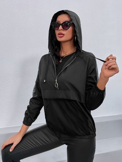 Drawstring Half Zip Long Sleeve Hoodie Luvéillé