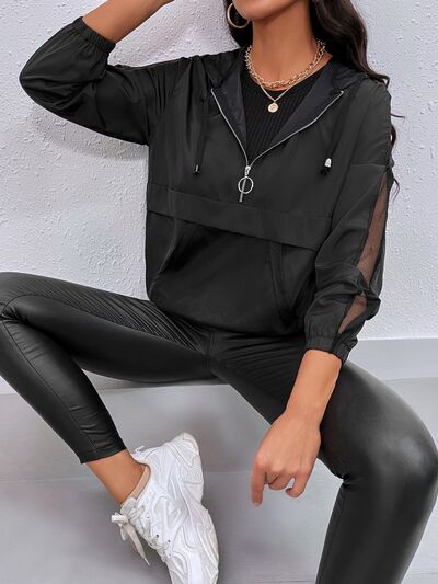 Drawstring Half Zip Long Sleeve Hoodie Luvéillé