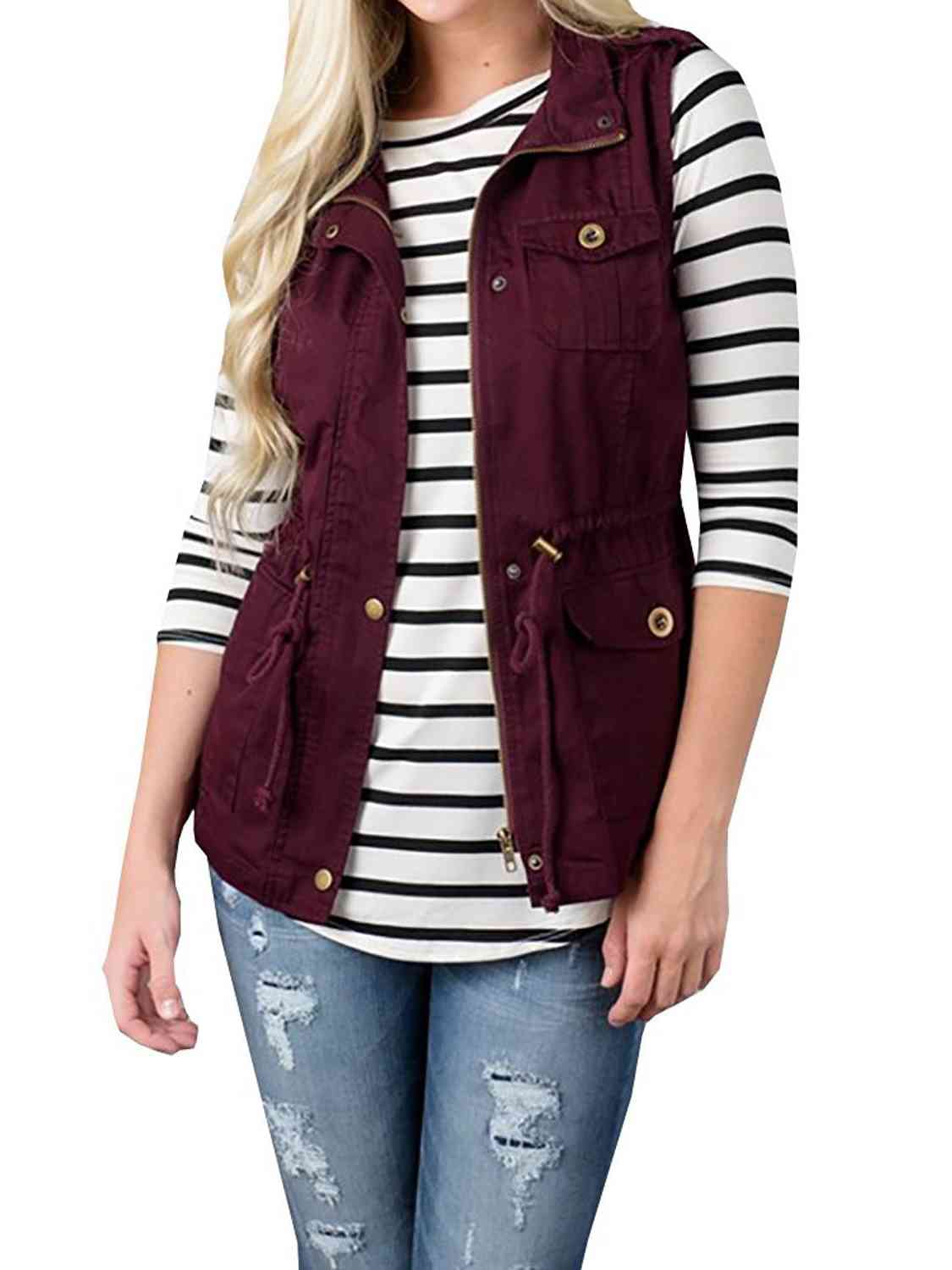 Drawstring Waist Vest with Pockets Luvéillé