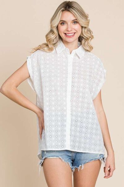 Eyelet Crisscross Back Button Up Shirt Luvéillé