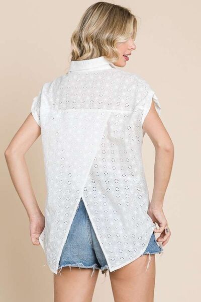 Eyelet Crisscross Back Button Up Shirt Luvéillé