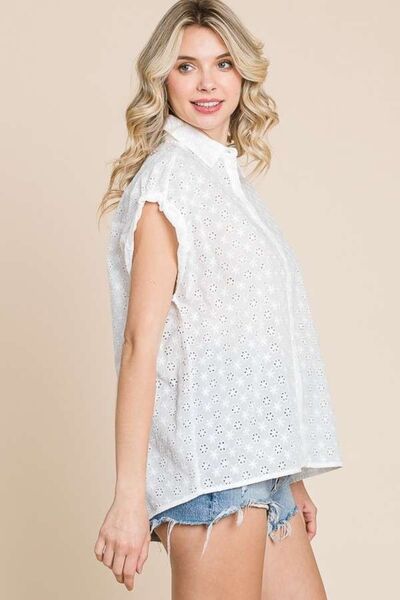 Eyelet Crisscross Back Button Up Shirt Luvéillé