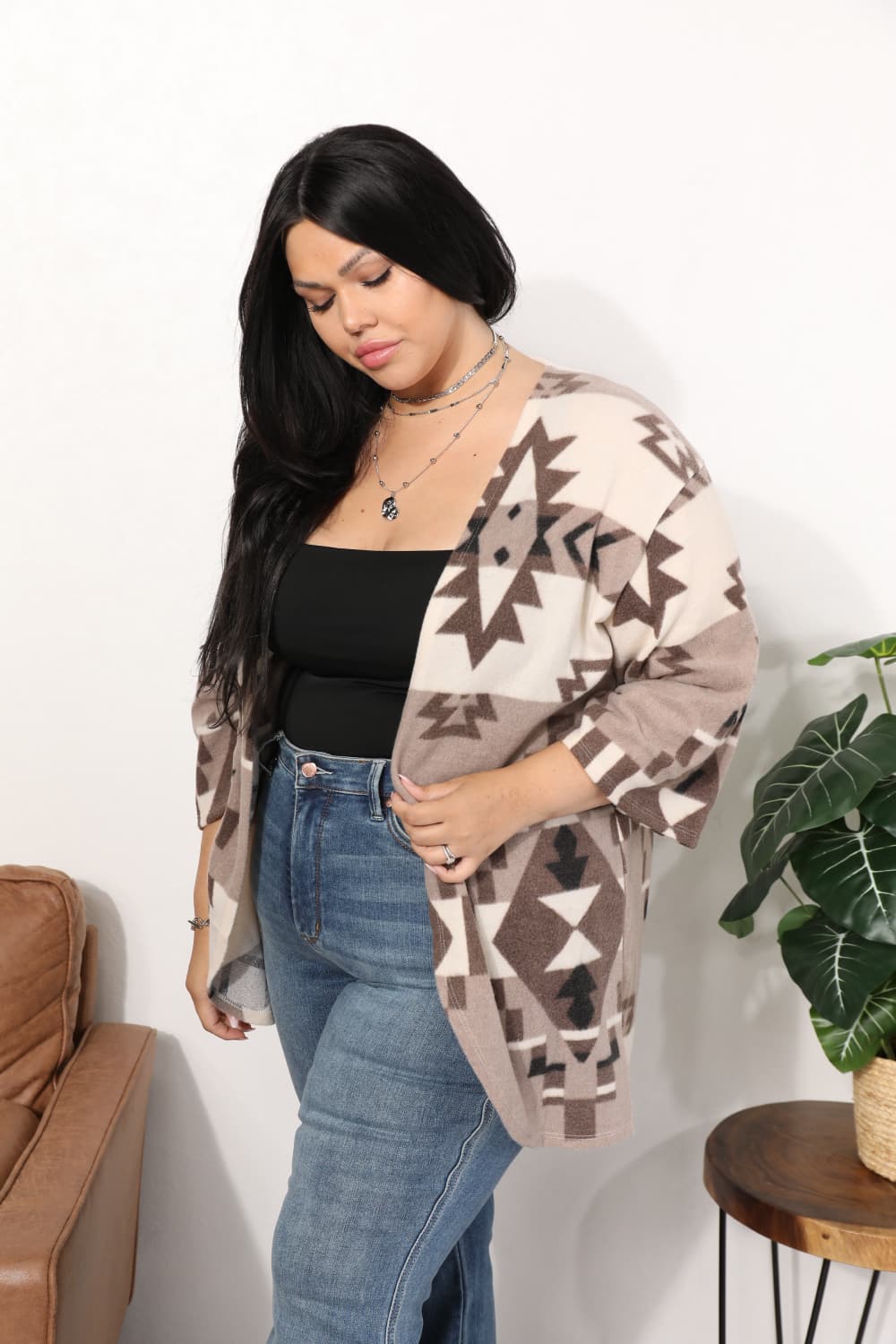 Full Size Cardigan with Aztec Pattern Luvéillé