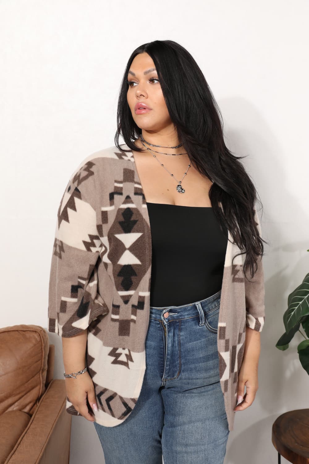 Full Size Cardigan with Aztec Pattern Luvéillé