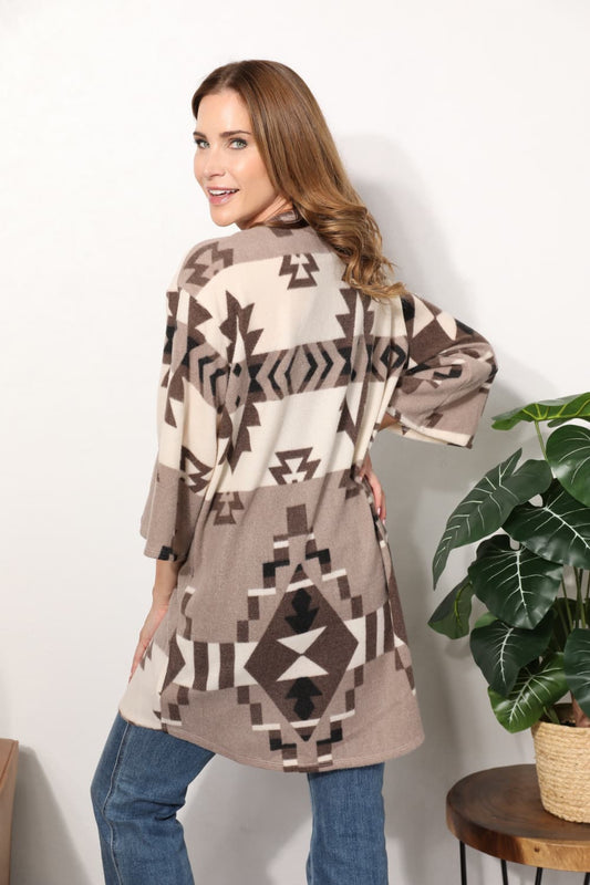Full Size Cardigan with Aztec Pattern Luvéillé