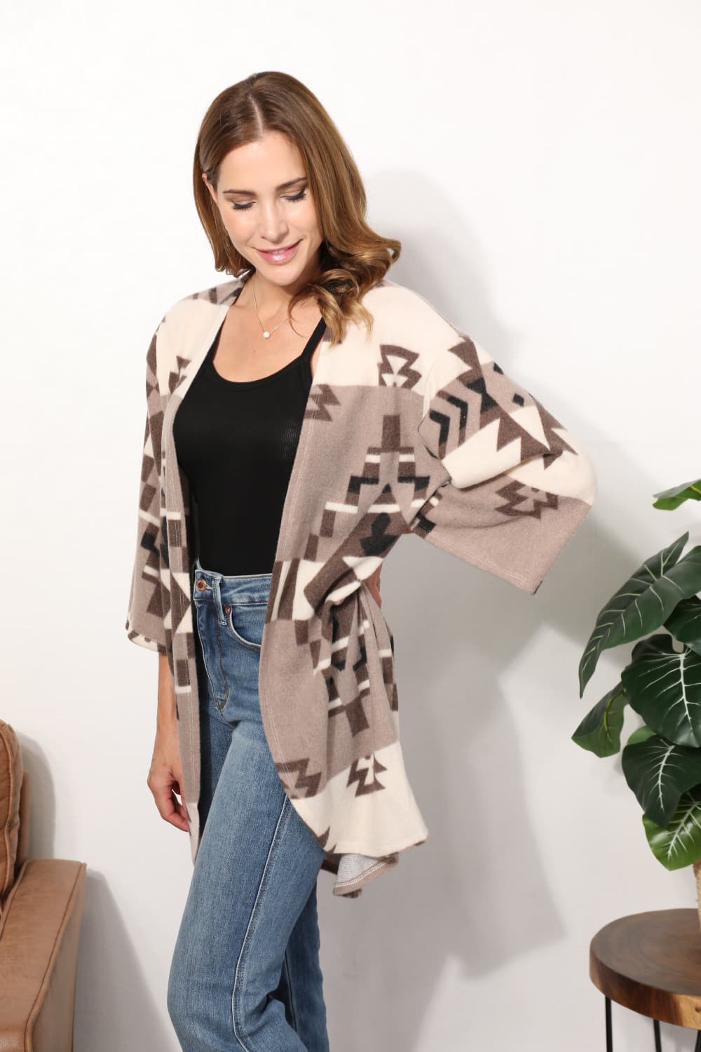 Full Size Cardigan with Aztec Pattern Luvéillé