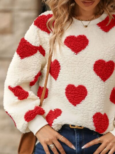 Fuzzy Heart Dropped Shoulder Sweatshirt Luvéillé
