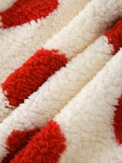 Fuzzy Heart Pocketed Dropped Shoulder Hoodie Luvéillé