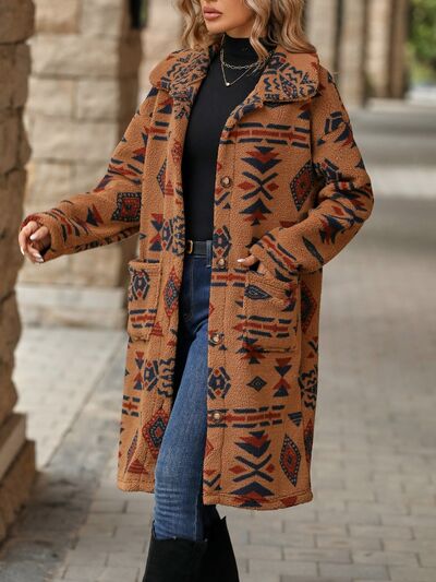 Geometric Pocketed Dropped Shoulder Coat Luvéillé