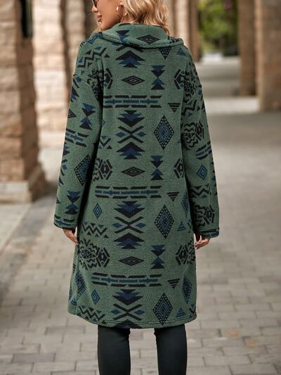 Geometric Pocketed Dropped Shoulder Coat Luvéillé