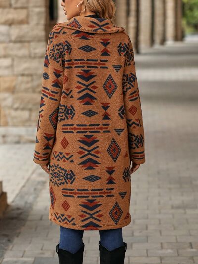 Geometric Pocketed Dropped Shoulder Coat Luvéillé