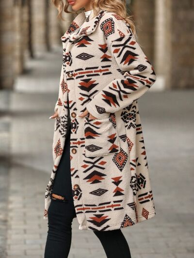 Geometric Pocketed Dropped Shoulder Coat Luvéillé