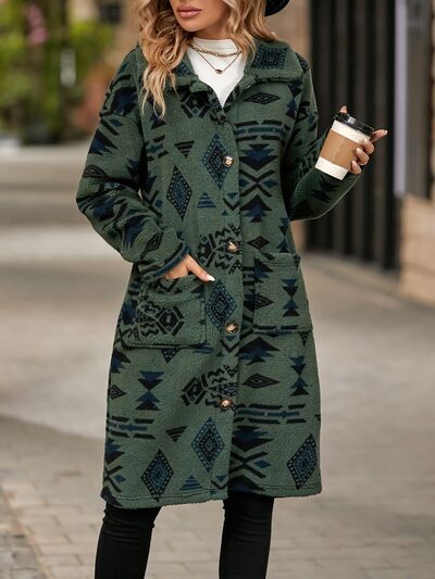 Geometric Pocketed Dropped Shoulder Coat Luvéillé