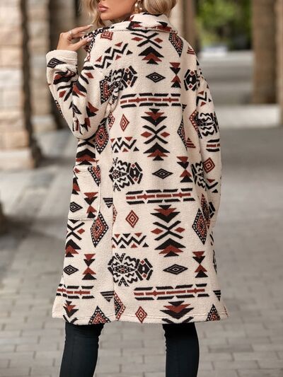Geometric Pocketed Dropped Shoulder Coat Luvéillé